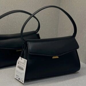 Zara Elegant Black Top Handle Bag with Removable Long Strap